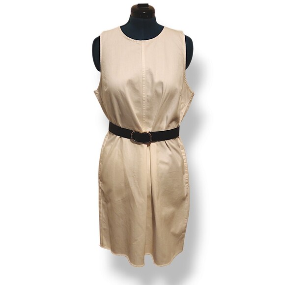 Banana Republic Factory Store White Raw Hem Denim Dress Lagan Size 16 NWT *FLAW - Picture 1 of 7